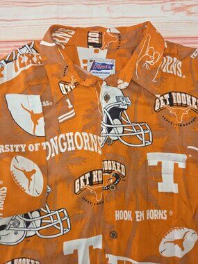 Reyn Spooner Texas Longhorns Hawaiian Shirt Size XL Rayon Orange Football Print